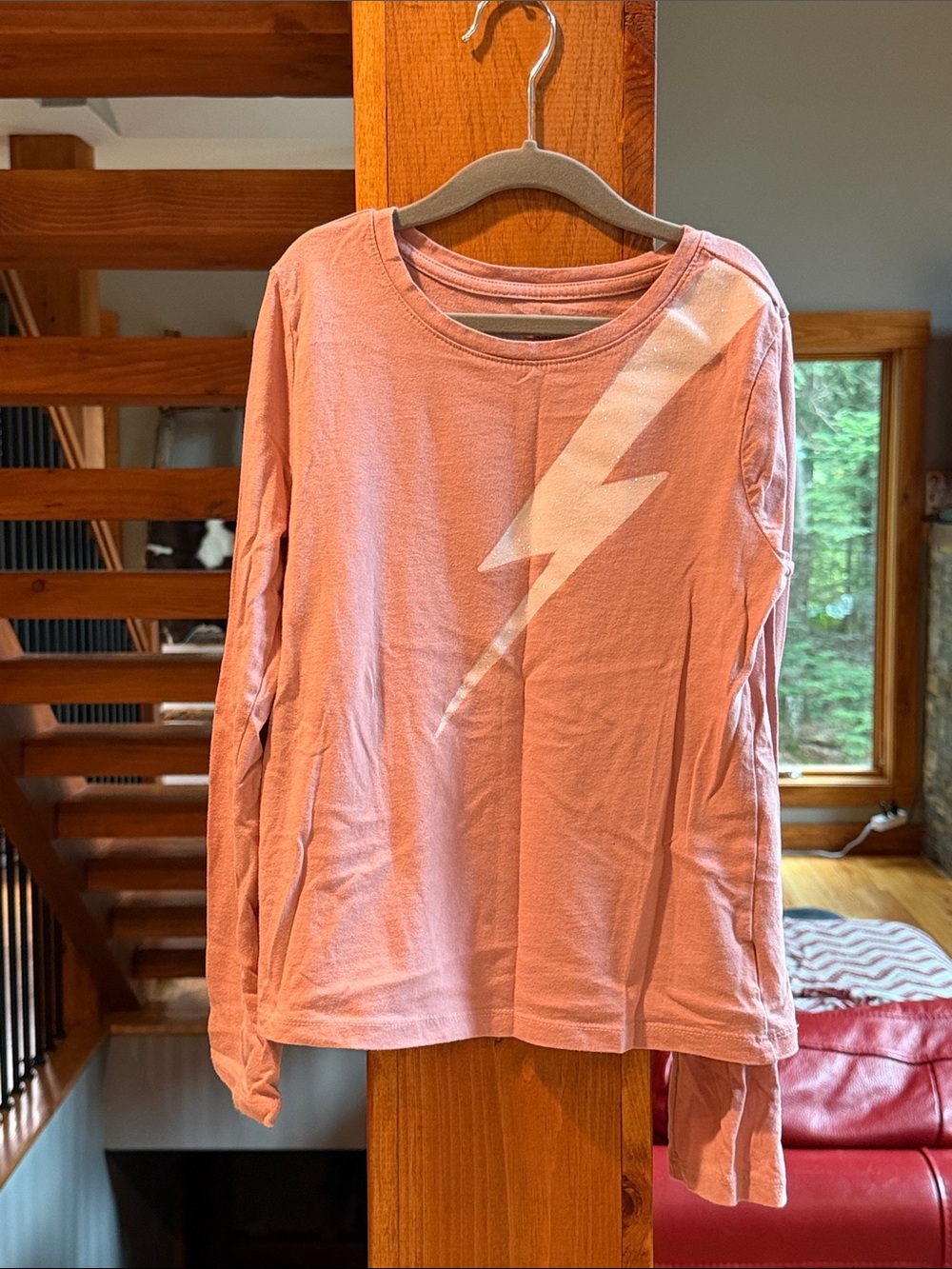 GAP Kids Pink Long-Sleeve Tee w/White Sparkly Lightning Bolt, size 10 (L)
